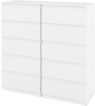 2er Set Komodenschrank für Schlafzimmer 60 cm Breit Kommode Weiß mit 5 Schubladen/Nachtkasten Schubladenkommode Kommode&Sideboard Komoda Weiss für Büro Wohnzimmer Schlafzimmer Flur Möbel/60x40x120CM