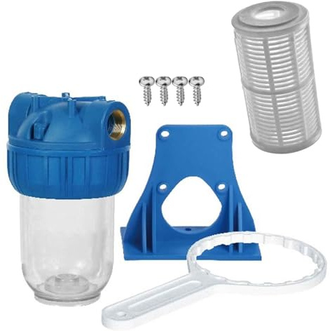 MegaHaustechnik Wasserfilter Vorfilter Pumpenfilter für Hauswasserwerke 5 Filtereinsatz auswaschbar mit 1 Zoll Messing Innengewinde IG, 8 Bar, 6000l/h Durchflussmenge, Maschenweite 0,06mm