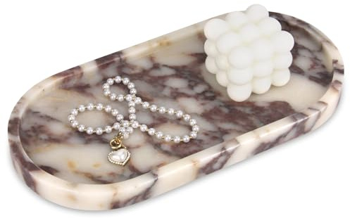 Badezimmer Tablett Oval, Calacatta Viola, 30 x 15 cm | Natürliches Marmor, Dekotablett für Küche Arbeitsplatte Gewebe Kerzen Handtuch Kaffee Schmuck Pflanze Kosmetiktabletts