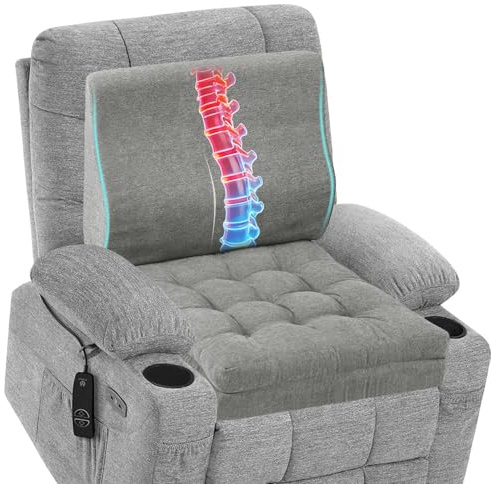 baibu Memory Foam Recliner Cushions with Lumbar Support Pillow Set for Elderly, 20x20x5 Inch Dual-Layer Design Non-Slip Recliner Seat Cushion & Back Support Pillow for Reduce Hip & Lumbar Pain, Grey