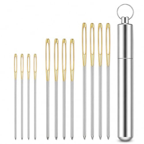 12 PCS Large Eye Blunt Tapestry Sewing Needles for Yarn and Embroidery, Stainless Steel Hand Knitting Needles Set with Aluminum Storage Tube for Cross Stitch, Darning, Needlework and Crafts