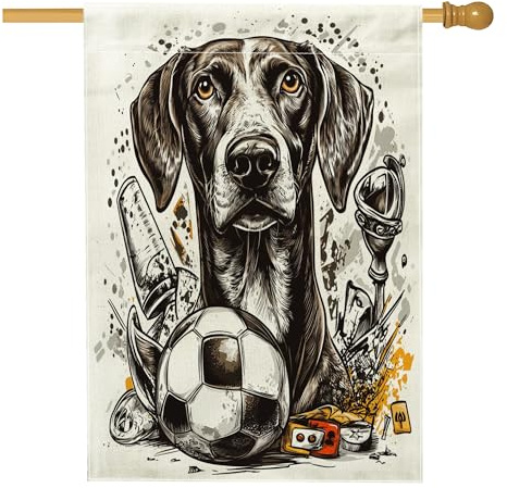 Divertente bandiera tedesca a pelo corto con cane anteriore cortile cortile verticale casa bandiere 28 x 40 su entrambi i lati per esterni, bandiera stampata per calcio, sport, cuccioli, decorazione