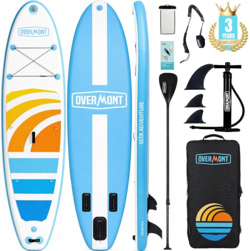 Overmont Tabla Paddle Surf Hinchable para Adultos 323×84×15 cm, Stand Up Paddle Board con Kit Completo, Remo Ajustable, Bomba, Mochila, Leash y 3 Quillas