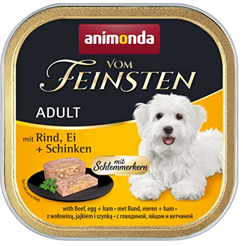 animonda Vom Feinsten Vuxen hundmat, våt mat för vuxna hundar, gommerkärna med nötkött, ägg + skinka, 22 x 150 g
