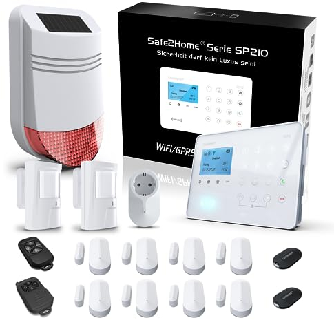 Safe2Home® SP210 GSM WiFi Funk Alarmanlage Haus - Großes Set - Deutscher Service - Smartphone App und SMS/Anruf - inkl. Zubehör, Sensoren und Sirene