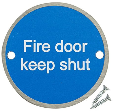Fire Door Guru® Pack of 20 Fire Door Keep Shut Sign - 76mm Disc – Stainless Steel Safety Sign - Fixings Included