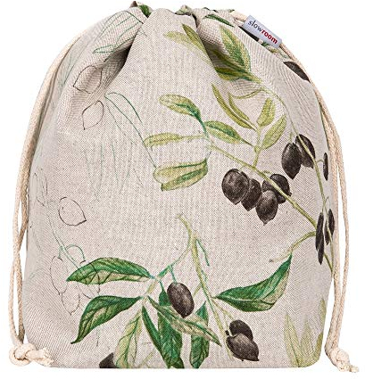 slowroom Sacco per Pane 30 x 34 cm e Cesto per Pane in Tessuto 2 in 1 - Doppia Fascia di Lino - Sacchetto per panini Traspirante e Decorativo - Facile da Mantenere