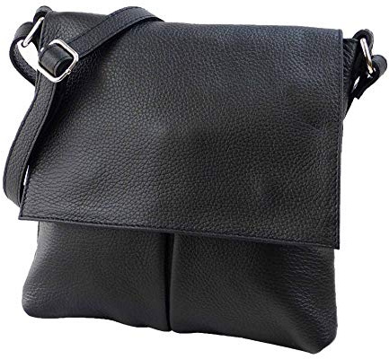 SH Leder Echtleder Umhängetasche Schultertasche Crossover aus Gernarbt Rindleder 26x25cm Kim G182 (Schwarz)