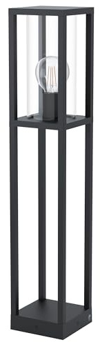 EGLO Außen Stehlampe Cascinetta, 1 flammige Außenleuchte Vintage, Retro | Standlampe aus Aluminium-Guss in Schwarz und Glas in Klar, Außenlampe mit E27 Fassung, IP44