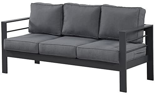 Wisteria Lane Aluminum Outdoor Sofa, 3 Seats Patio Couch All-Weather Rust-Proof Modern Metal Patio Furniture with 5 Thick Olefin Cushions, Light Grey