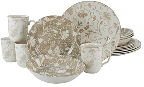 CreaTable, 22256, série Damask beige, service de table, service combiné 16 pièces