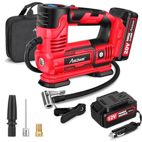 AVID POWER Tire Inflator Portable Air Compressor, 20V Cordless Car Pump w/Rechargeable Li-ion Battery, 12V Car Power Adapter, Digital Pressure Gauge, 150PSI Tire Compressor for Many Inflatables