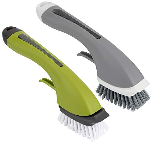 Seifenspülbürste, Küchenbürste mit Seifenspender Füllbare Reinigungsbürste mit Langen Griffen für Pfannen Töpfe Waschbecken und Badewanne Waschen, grün/grau(Grün)