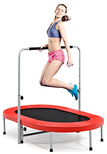RELAX4LIFE Klappbares Trampolin 2 Personen, Mini Trampolin mit höhenverstellbarem Haltegriff, bis 150 kg belastbar, Fitness Trampolin für Kinder & Erwachsene, Gartentrampolin für Indoor Outdoor