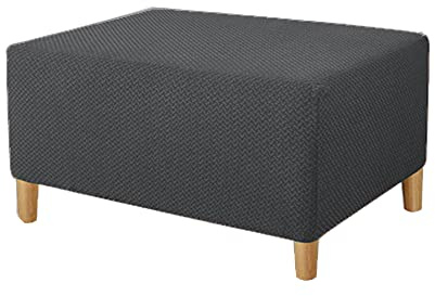 Highdi Ottomane Schonbezug Hockerbezug, Knoten Jacquard Hocker Hussen für Fußhocker Rechteckig, Stretch Bezug Ottomane Abdeckung Überzug Hocker Protector Waschbar Hockerabdeckung (Dunkelgrau,XL)