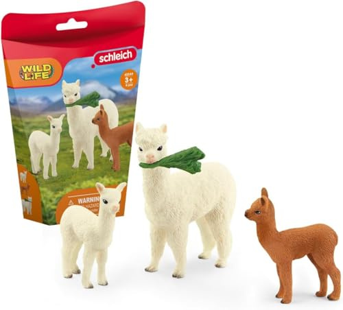 Schleich WILD Life | Alpakafamilie 42544 | Spielset ab 3 Jahren | 4 Teile | Set mit Figuren, vielen Funktionen und zahlreichem Zubehör | detailgetreue Tierfiguren | Geschenk für Jungen und Mädchen