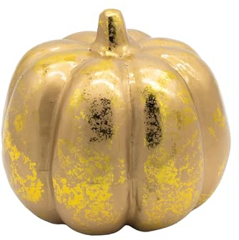 Heitmann Deco Citrouille décorative dorée avec Effet argenté 18 x 18 cm – Décoration d'automne élégante en polystyrène – Brillant et élégant – Décoration de Table, d'étagère et de Rebord de fenêtre