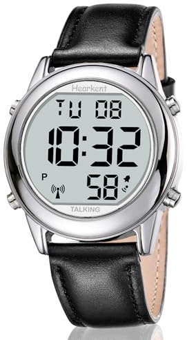 Large Digital Talking Watch English Speaking for The Blind, Elderly or Visually impaired Receives US Signals Automatic Time and Date Correction Big Numbers Easy to See Loud and Clear-Hearkent-2117M