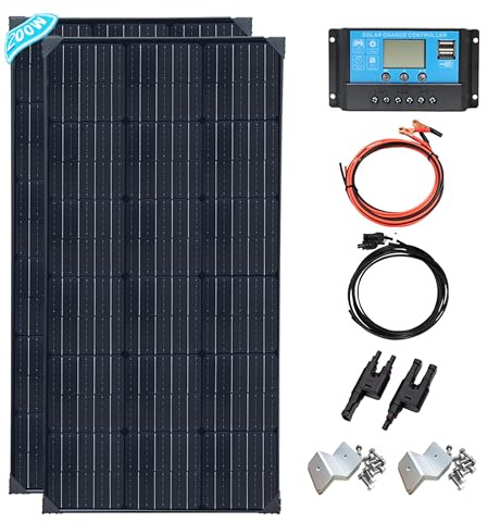 XINPUGUANG 200W Kit Panel Solar Monocristalino : 2pc 100W 12V Panel Solar+20A PWM Solar Controlador para autocaravanas, barcos, caravanas
