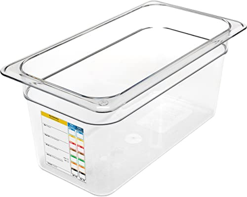 Carlisle FoodService Products Storplus Permalabel Food Storage Container Food Pan with Integrated Label for Kitchen and Restaurant, Polycarbonate, 1/3 Size 6 Inches Deep, Clear - (Pack of 6)