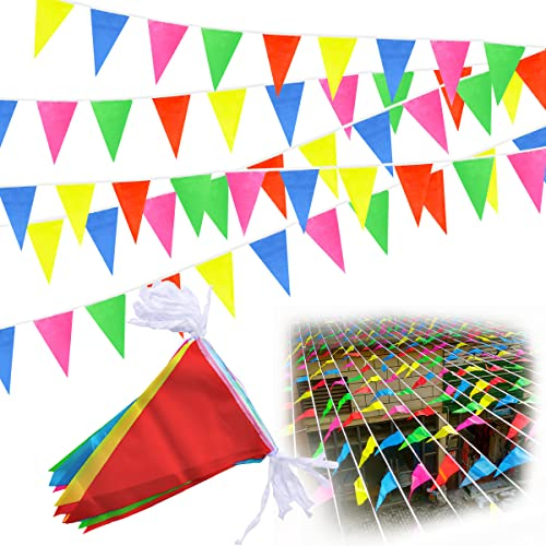 Guirnalda Banderines, Waldspring Guirnalda De Banderines para Exteriores, 100 Metros Banderines Triangulares Bunting, Banners Multicolores (A01)