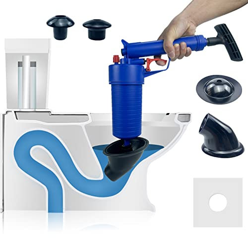 Air Pump Drain Unblocker Heavy Duty,High Pressure Toilet Plunger Sewer Dredge Cleaning Tool, Sink Unblocker with 4 Suckers for Kitchen Bathtub Shower