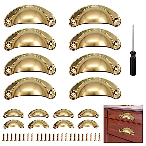 12 Stück Shell Griffe Möbel Muschelgriffe Vintage Schublade Muschelgriff Gold Schublade Schrankgriffe mit Schrauben Schubladengriffe Vintage-Griffe Möbelknöpfe für Möbel, Küchenschrank
