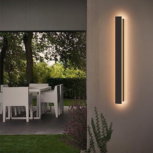 Klighten Lange LED Wandleuchte Außen/Innen, Schwarz Außenwandleuchten, Aussenleuchte IP65, Wandlampe Edelstahl Acryl, Aussenlampe für Gärten Terrassen Schlafzimmer, Warmes Licht 3000K, 20W/60cm