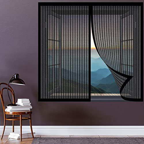 Fliegenschutzgitter Für Fenster 120 x 115 cm Insektenschutzgitter Kein Stanzen Erforderlich Easy Install Magnet Fliegengitter Für Alle Universalfenster, Schwarz