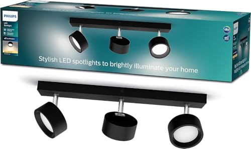 Philips Bracia 3-er LED Spots (16,5 W), dreiflammige Wandspots mit warmweißem Licht, energiesparende Raumbeleuchtung mit langer Nutzlebensdauer, schwarz