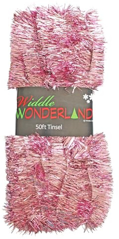 Widdle Gifts Lametta, extra lang, 15 m x 3 cm, Weihnachtsdekoration, Basteln, Weihnachtsbäume und Partydekorationen (rosa)