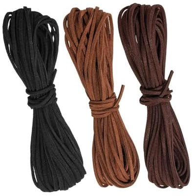 Bliceon 10M x 3mm Lederschnur Lederband in 3 Farben - Faux Wildleder Schnur für DIY Armband, Halskette, Schmuck - Klassische Lederschnüre für Basteln und Handwerk