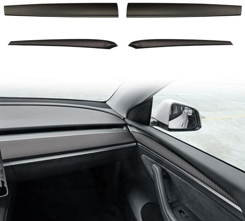YJMOTOR Fit Dashboard Wrap Kompatibel mit Tesla Model 3 Model Y ABS Vordertürverkleidung Wrap Kit Abdeckkappe Innendekoration Armaturenbrett Schutzfolie für Zubehör(mattes Kohlefasermuster)