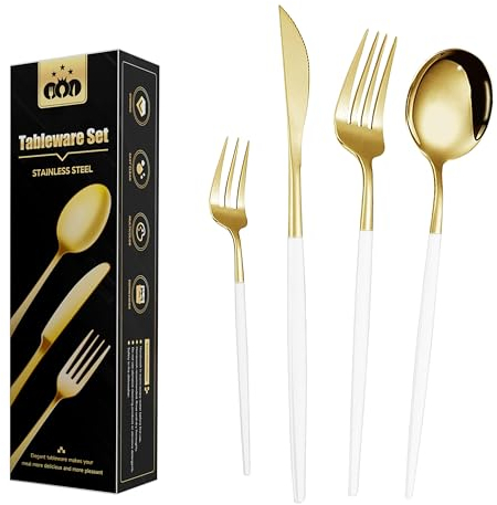 Wivico Set Couverts de 6 Personnes Table Dorés Ménagére 24 Pièces Ensemble de Table Couverts Inox Or Couvert Doré Comprend Des Couteaux/Fourchettes/Cuillères,Fini Miroir,Lavable Au Lave-vaisselle