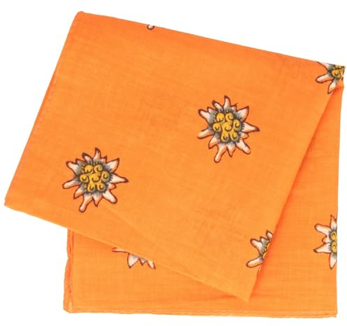 Breiter Edelweiß Trachtentuch Nickituch Trachten-Nickituch Schal Tuch aus 100% Baumwolle 50 x 50 cm (Apfelsine)