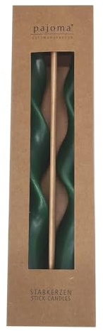 pajoma® Gewundene Stabkerze 2er-Set, Grün | Höhe 25 cm Ø 2 cm | Brenndauer ca. 5 Stunden - Spiralkerze mit 42g Wachsgewicht | Premium Qualität