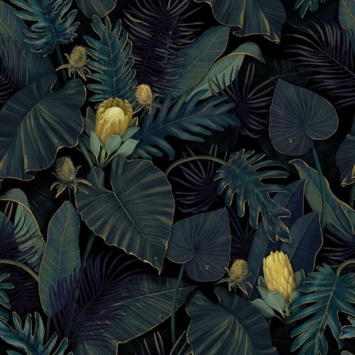 Alzkkll Dunkles Blatt Tapete,300 * 44.5cm Verdicken Ablösbare Wasserdichte Tapete Dekorativ Gelbe Blumentapete Vinyl Selbstklebendes Kontakt Papier für Wohnzimmer Schlafzimmer Waschraum Schrank Wand