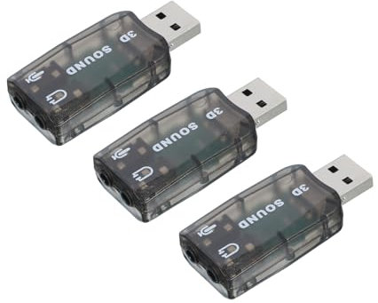 sourcing map 3 Pcs USB Sound Card, USB to 3.5mm Jack Audio Adapter Support Virtual 5.1 Surround Sound Black