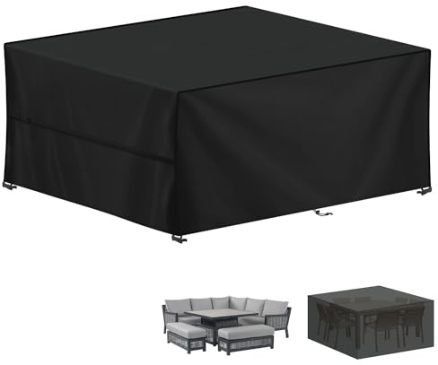 LAMUNI Funda Protectora para Muebles de Jardín Rectangular Fundas para Muebles de Terraza Impermeable Funda Mesa Exterior Anti-UV Cubierta de Exterior para Mesas, Sillas, Sofá de Jardín, 280x210x90cm