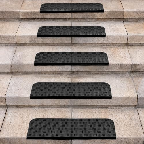 Spurtar Juego de 5 Cinta Antideslizante Escaleras Alfombrillas de Goma para Escaleras, Antideslizantes, para Interiores y Exteriores Moqueta Adhesiva con Doble Cara,76 x 25 cm