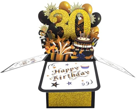 Coffret cadeau surprise - Explosion boîte cadeau DIY Happy Birthday of Folding Bounce Surprise DIY Explosion Boîte surprise pliable Pop Up Carte de vœux cadeau (30 ans)