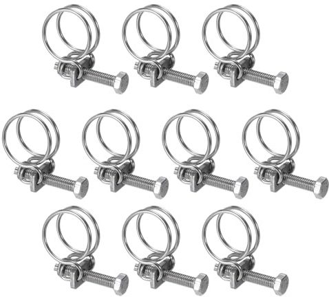 sourcing map Lot de 10 colliers de serrage à double fil, 21-25 mm réglables en acier inoxydable avec boulon M6 pour tuyau de collecte de poussière, tuyau de pompe