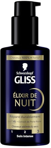 Schwarzkopf - GLISS - Elixir de Nuit - Repare Durablement - Haptiq System - Extrait de Perle Noire - Cheveux Abîmés & Secs - Cheveux 100% Plus Forts - Soin Intense - Sans Rinçage - 100ml