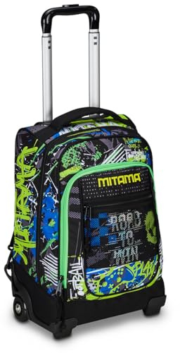 Mitama Trolley DR Junior Schule Road to Win, mit Mega-Fach und Doppelgriff, Schwarz und Grün, Grundschule und Freizeit, Kinder Jungen, Schwarz, Taglia Unica, schultrolley