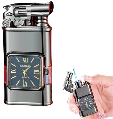 Accendino antivento vintage con lunetta Jet Flame Torch per esterni, campeggio, regali da uomo (pistola nera)