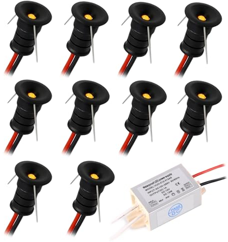 kpslucerna Petit spot LED 10 pièces 0,5 W Mini spot encastrable au plafond 12 V cuisine escalier vitrine couloir bricolage éclairage Downlight (Noir Blanc chaud)