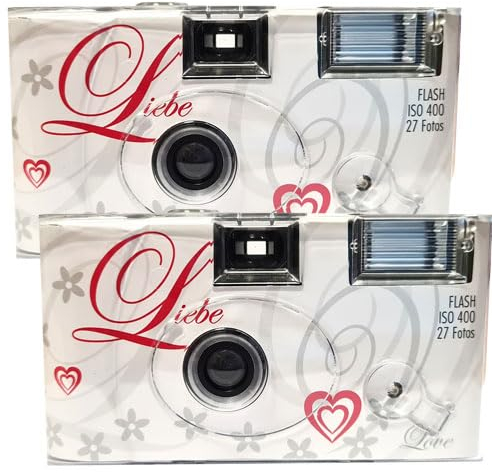 2 X 1A PHOTO PORST Fotocamera usa e getta Edition Love & Hearten, con flash, batterie e pellicola (2 pezzi, 27 scatti)