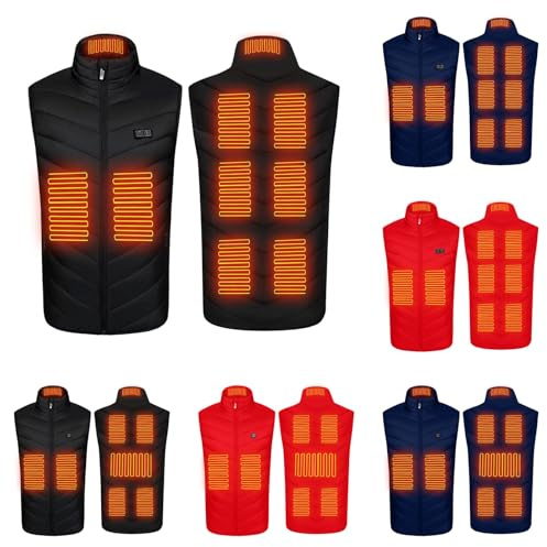 Veste Chauffante USB Homme Femme - Gilet Chauffant Moto Sans Manche, Doudoune Thermique, Blouson de Chasse - 8/9 Zones Intelligentes pour l'Hiver