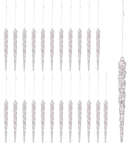 Decoraciones de carámbanos para árbol de Navidad, colgantes de carámbanos, decoraciones para el árbol, 24 piezas de adornos de gotas de acrílico transparente, cristales de hielo para árbol de Navidad