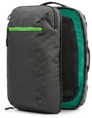 COR Surf Travel Backpack, Carry-On Backpack i en tillåten handbagage, vattentäta dragkedjor, hemliga fack, ergonomiska axelremmar, laptopryggsäck – The Island Hopper, 2.0 svart med grön dragkedja, 34